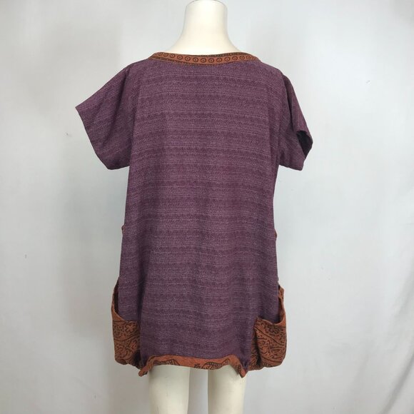 SACRED THREADS - WOMEN'S M/L PURPLE SHORT SLEEVE 100% COTTON BOHO TOP W/ POCKETS - Picture 5 of 8